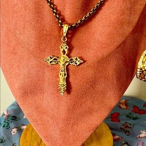 18k gold filled - Elegant Gold  Cross with CZ accents - Pendant only